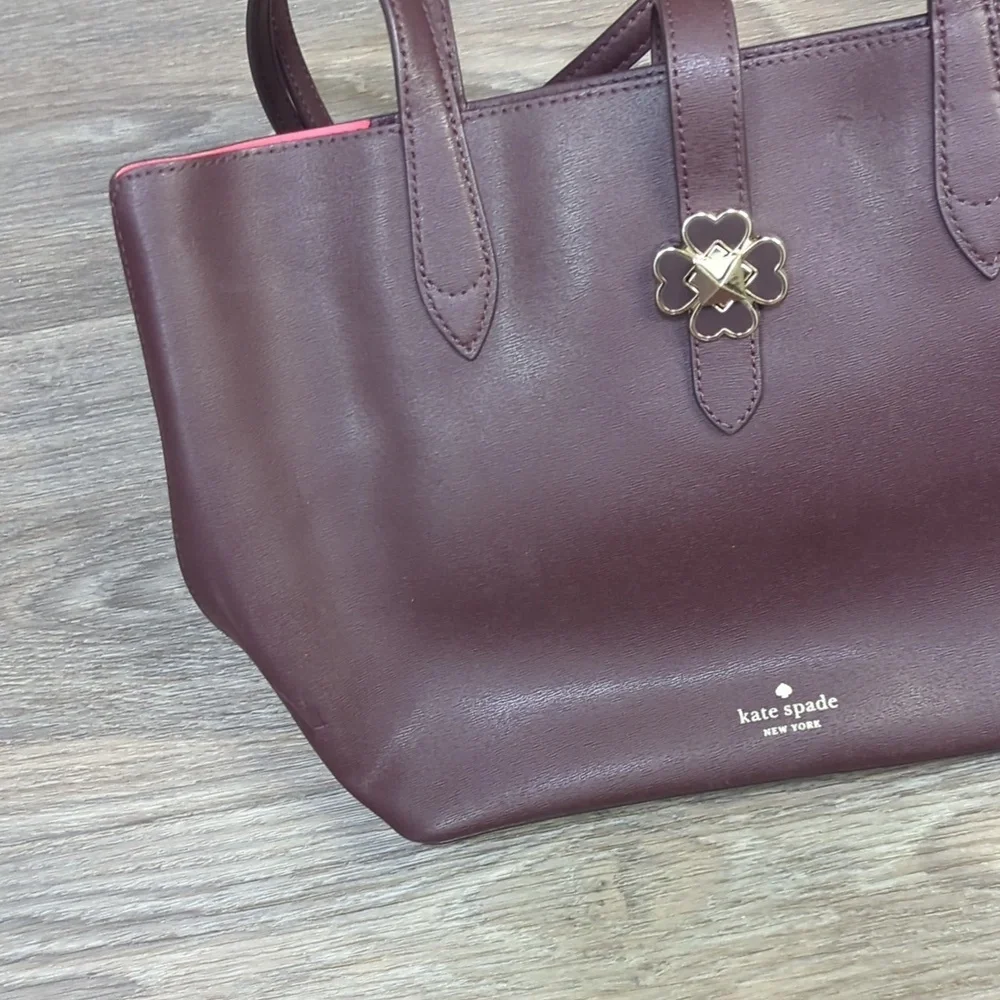 Kate Spade Genuine Leather Deep Purple Floral Lock Pattern Purse Kaci Bag